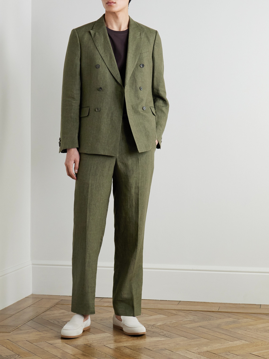 Double-Breasted Puppytooth Linen Suit Jacket — 2