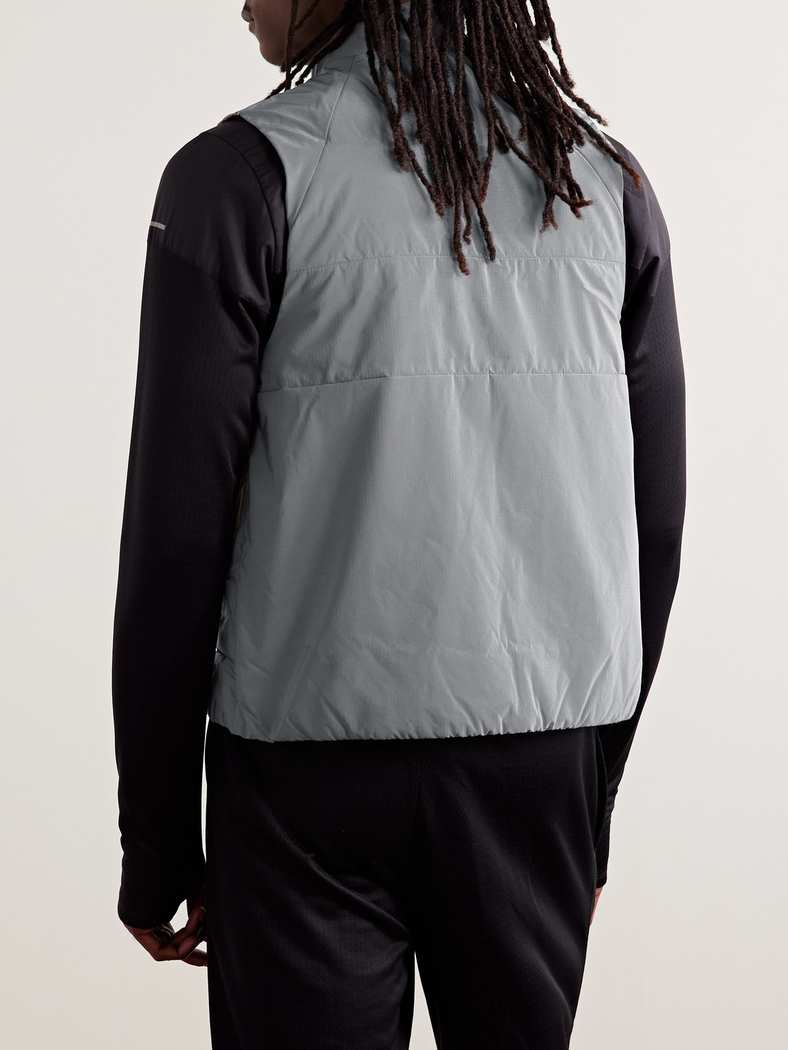 Shop Nike Repel Logo-print Quilted Therma-fit Adv Aeroloft Gilet In Gray