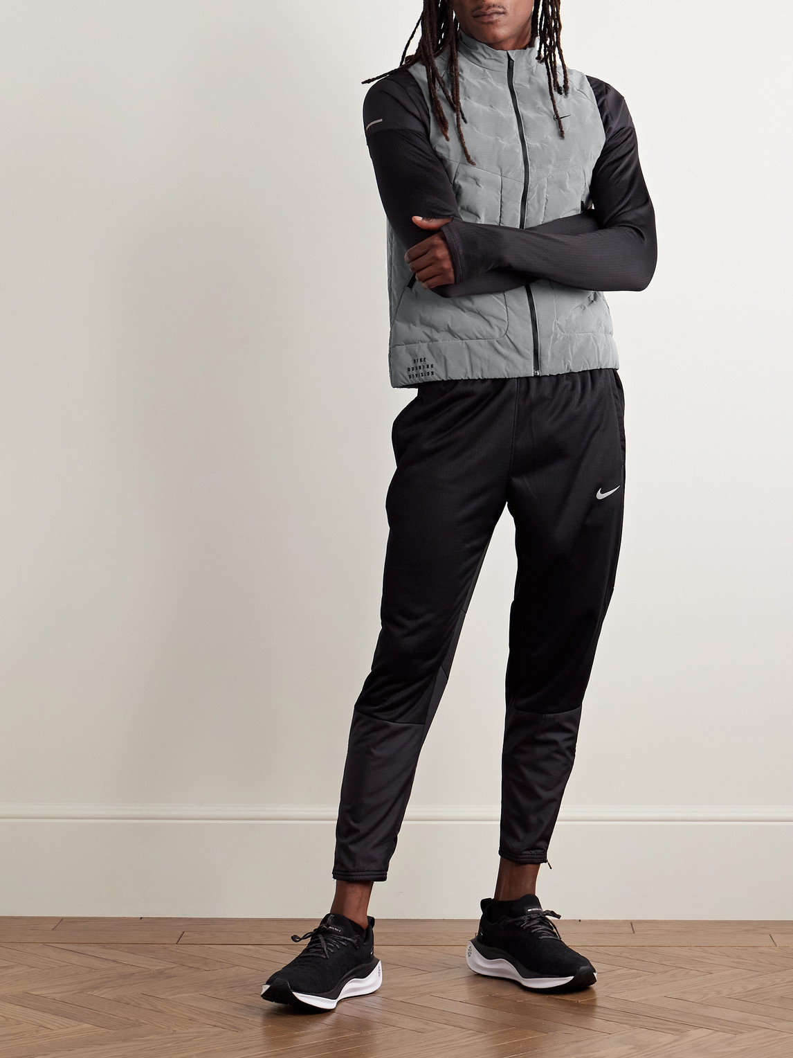 Shop Nike Repel Logo-print Quilted Therma-fit Adv Aeroloft Gilet In Gray