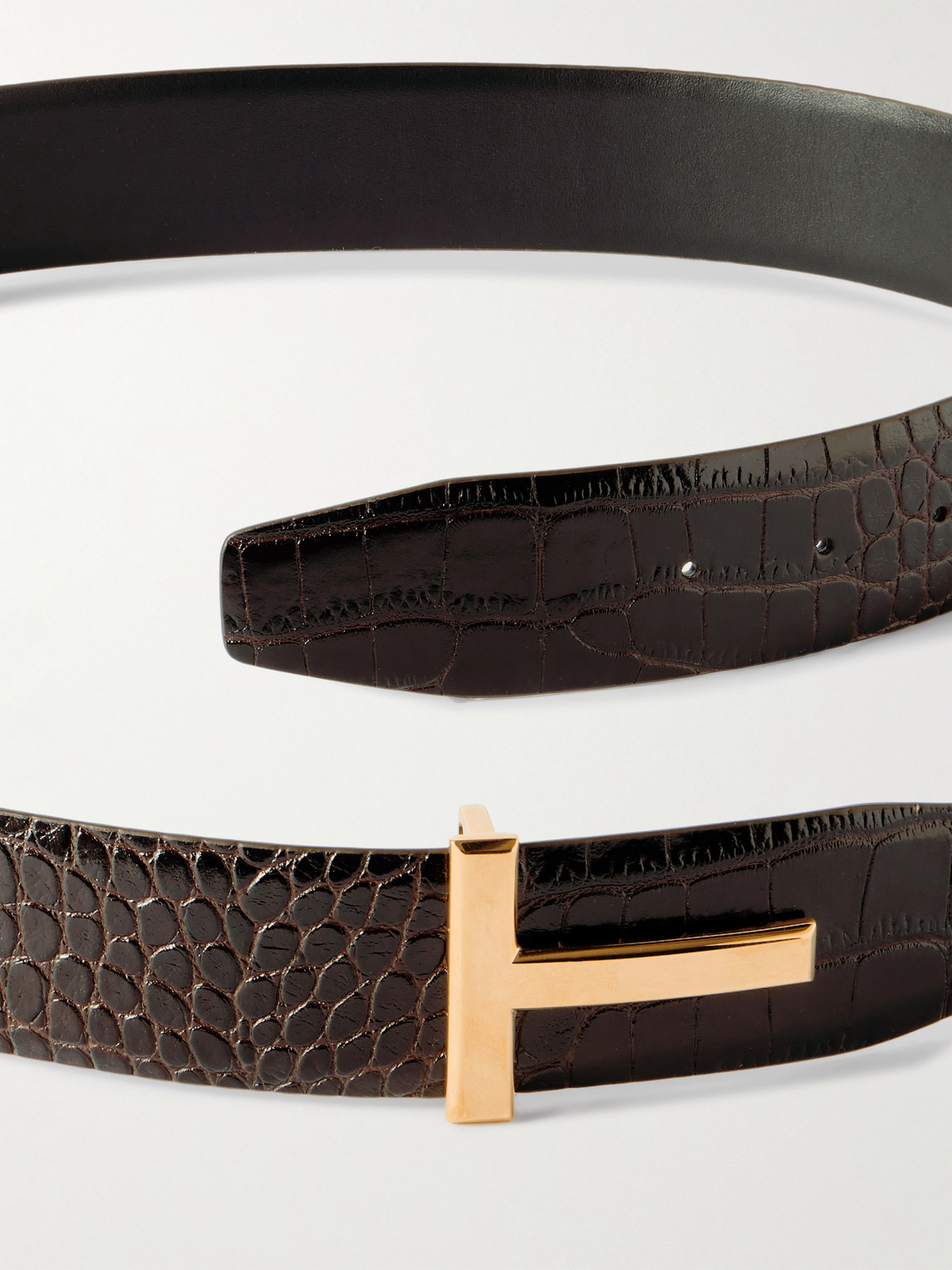 Tom Ford 4cm Reversible Croc-effect Leather Belt In Brown