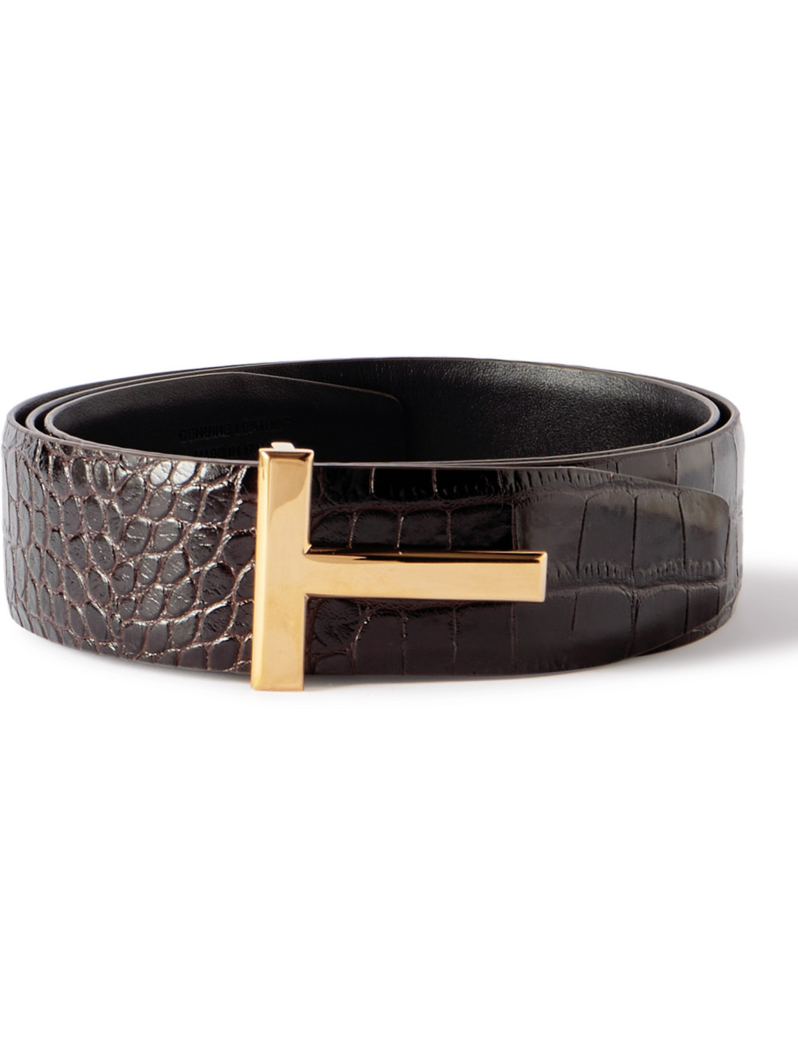 Tom Ford 4cm Reversible Croc-effect Leather Belt In Brown