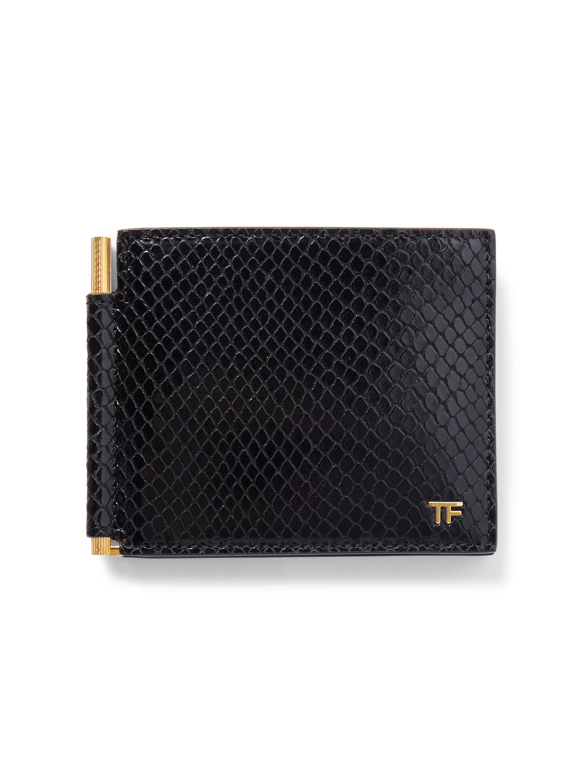 Tom Ford Snake-effect Leather Billfold Wallet In Black