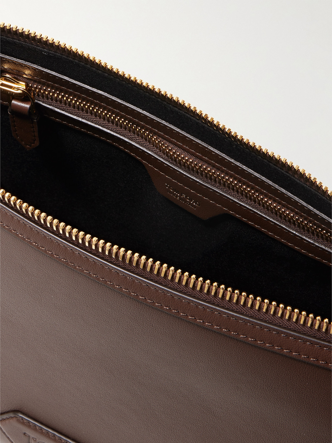 Tom Ford Logo-debossed Leather Messenger Bag In Brown