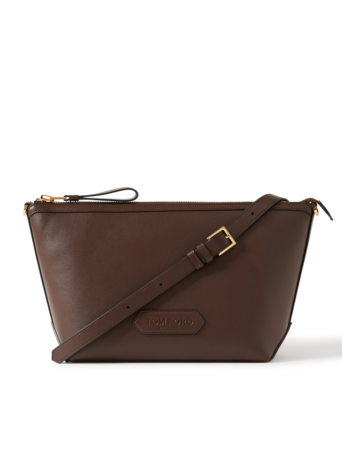 Tom Ford Logo-debossed Leather Messenger Bag In Brown
