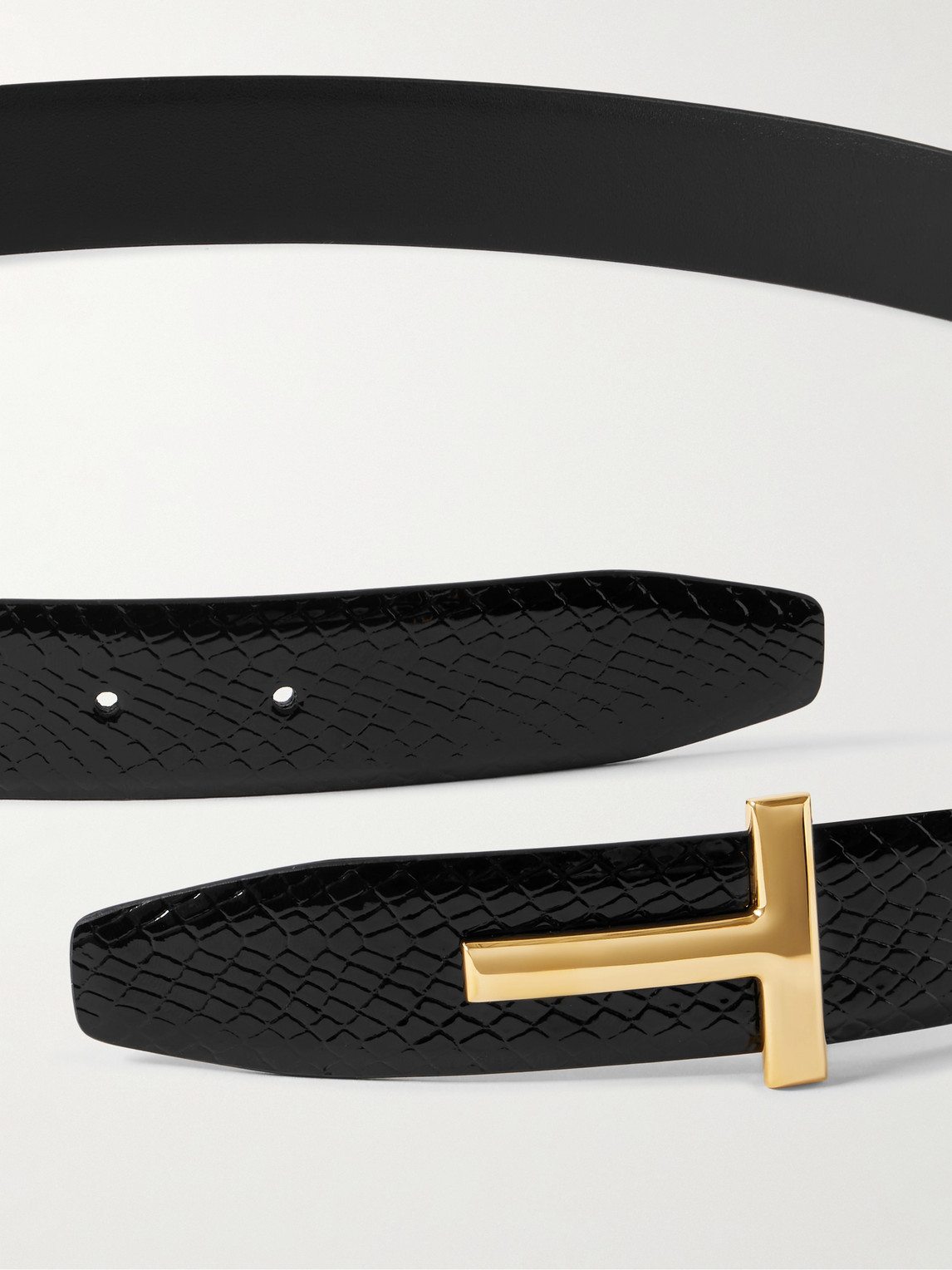 Tom Ford 3cm Reversible Snake-effect Patent-leather Belt In Black