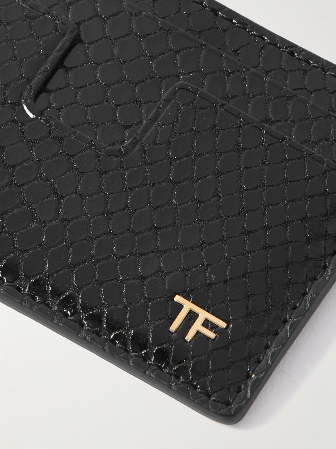 Tom Ford Snake-effect Leather Cardholder In Black