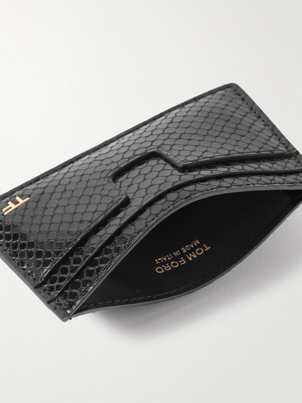 Tom Ford Snake-effect Leather Cardholder In Black