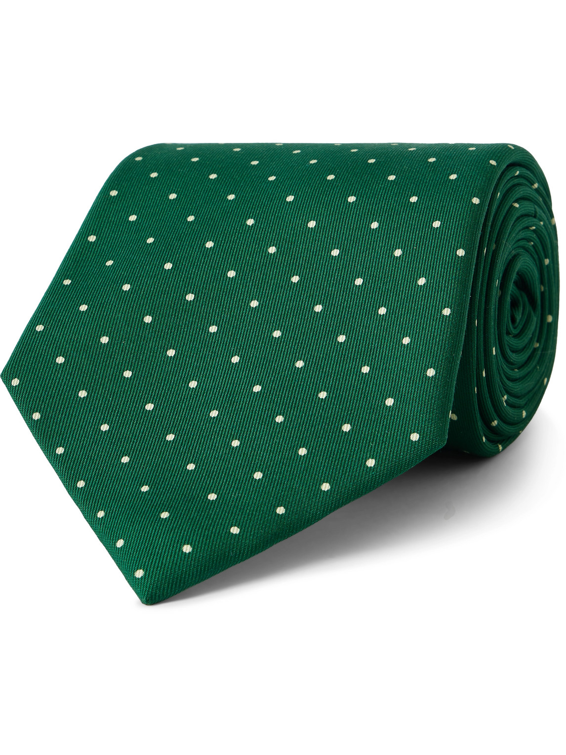 Dunhill 9.5cm Polka-dot Silk-twill Tie In Green