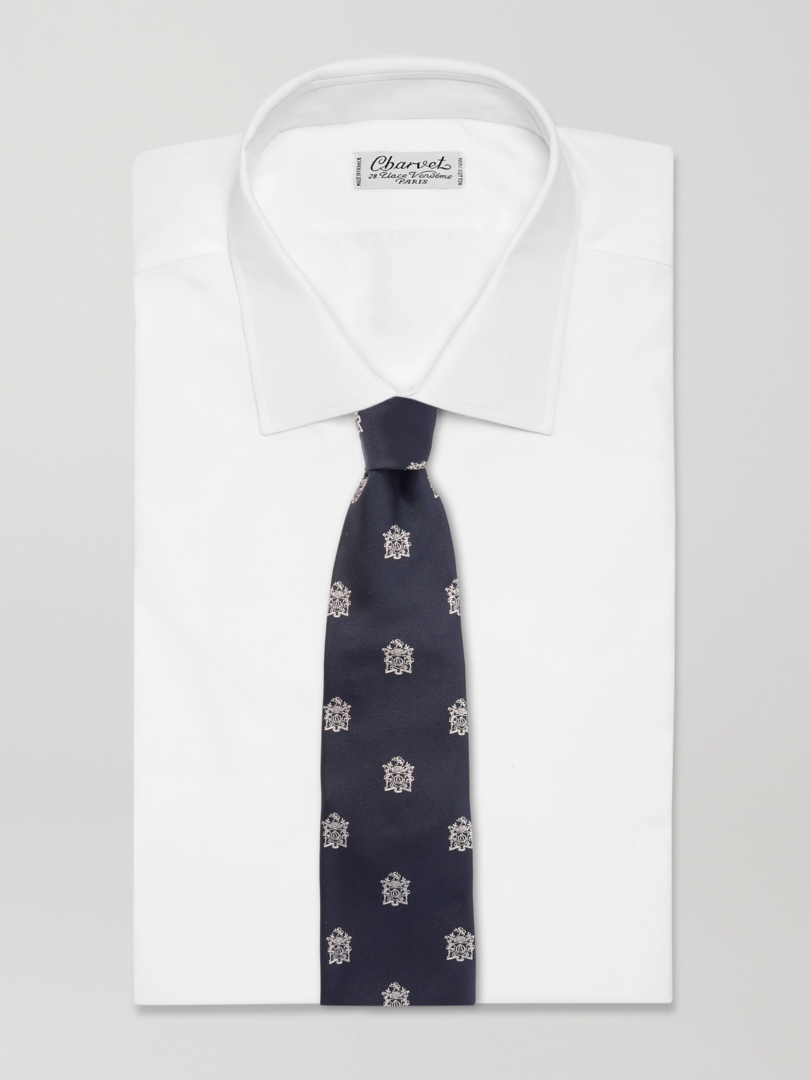 DUNHILL ARMORIAL 9.5CM EMBROIDERED SILK-TWILL TIE 