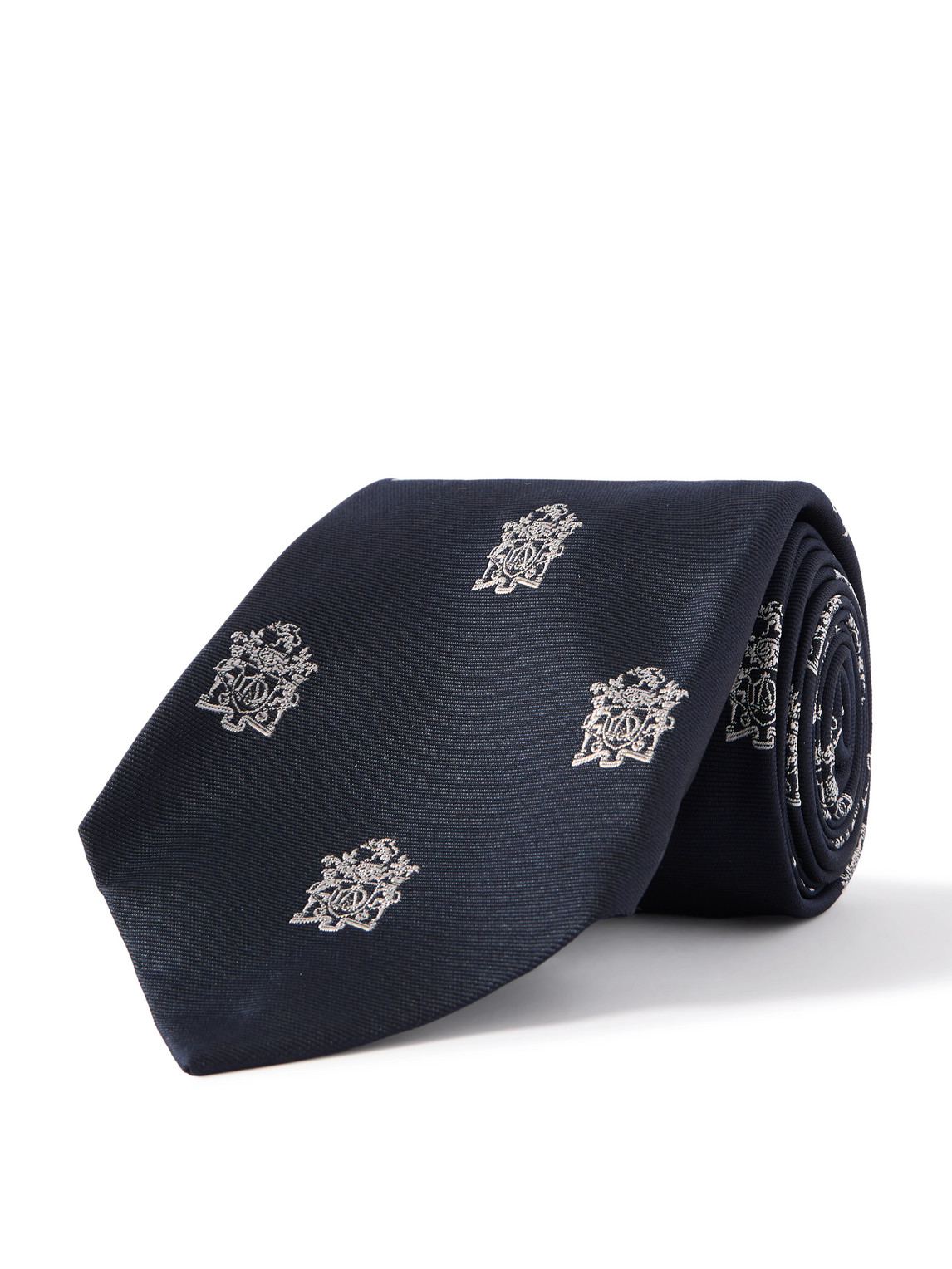 Dunhill Armorial 9.5cm Embroidered Silk-twill Tie In Black