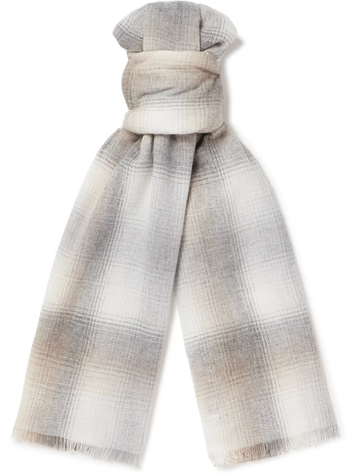 Johnstons Of Elgin Fringed Checked Cashmere Scarf In Gray