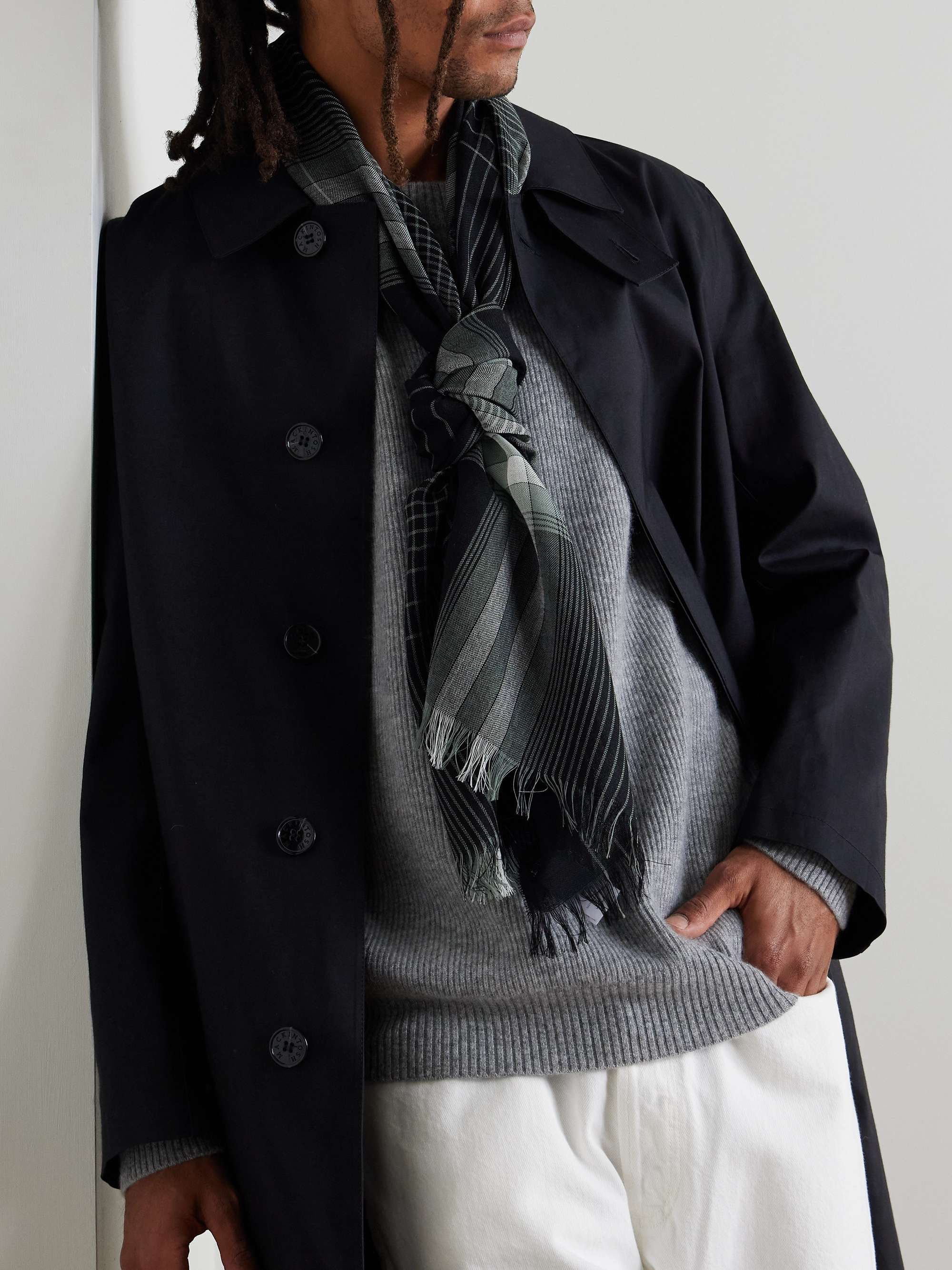 JOHNSTONS OF ELGIN Fringed Checked Merino Wool Scarf