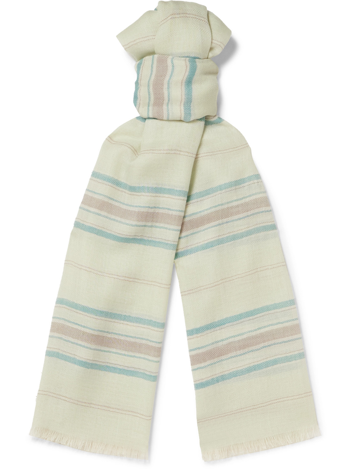 Johnstons Of Elgin Fringed Striped Herringbone Cashmere Scarf In Neutrals