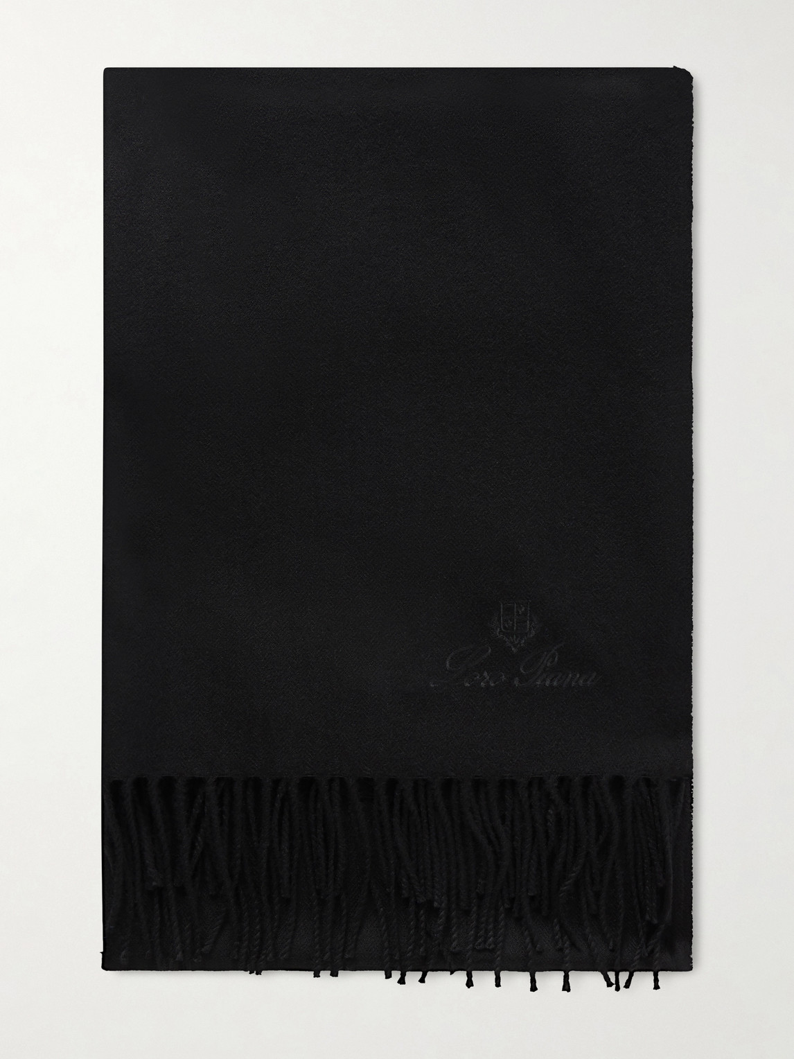 Loro Piana Logo-Embroidered Fringed Herringbone Cashmere Scarf - Men