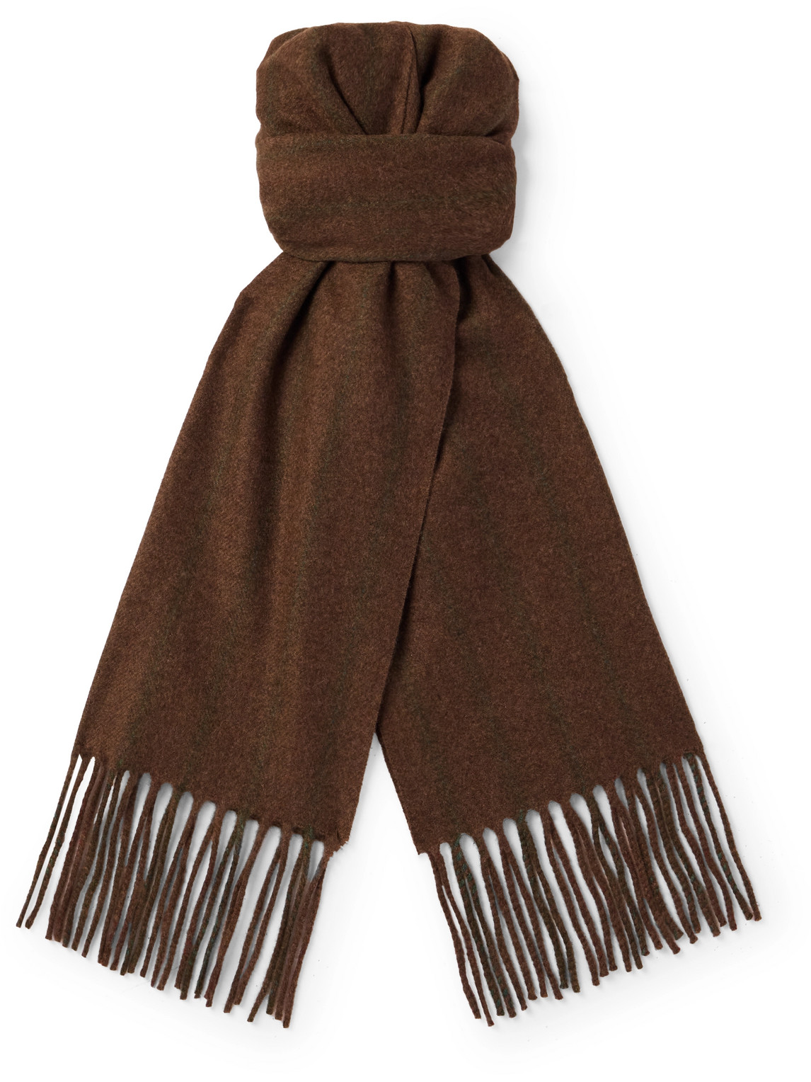 Loro Piana Striped Fringed Wool And Cashmere-blend Twill Scarf In Brown