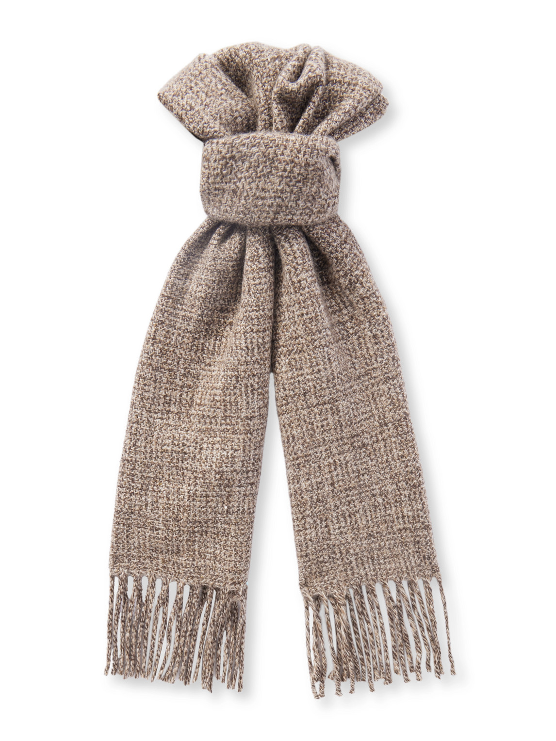 Loro Piana Fringed Cashmere-tweed Scarf In Brown