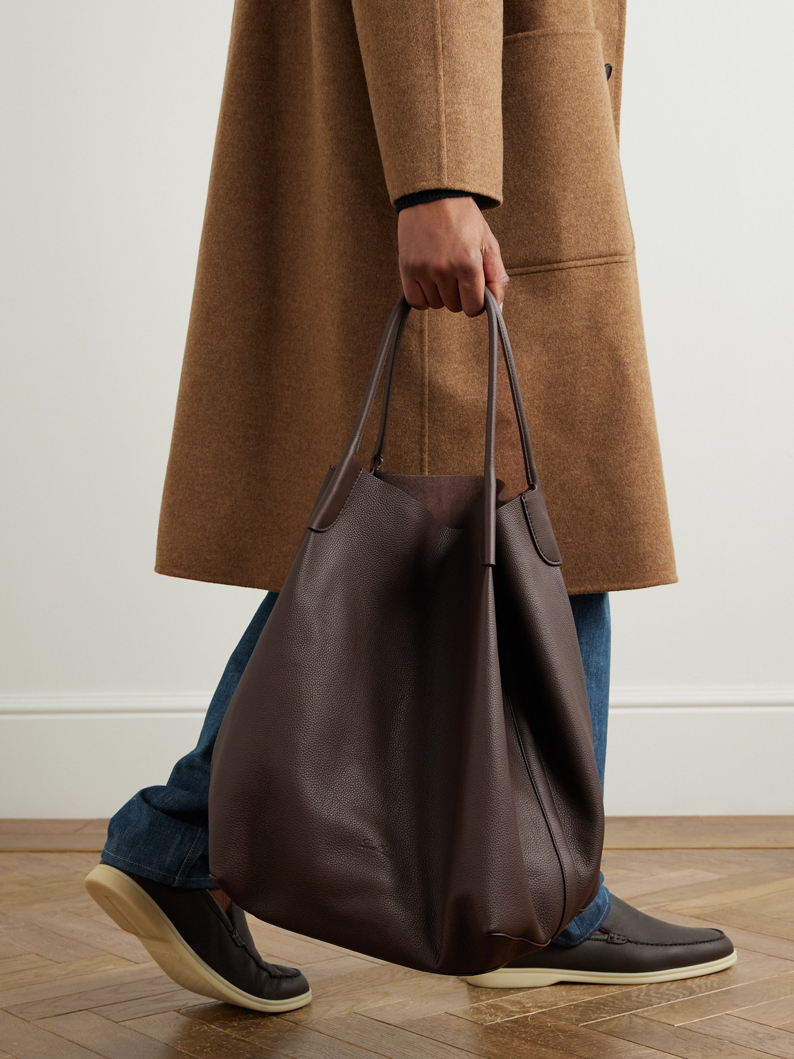 Loro Piana Bale Extra-large Full-grain Leather Tote Bag In Brown