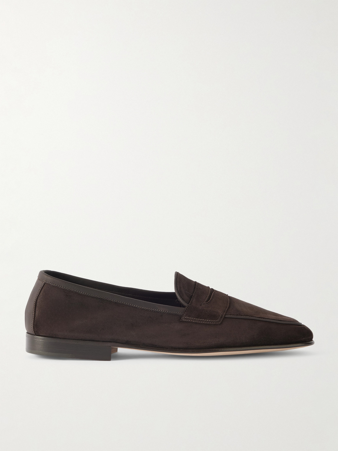 Edward Green Polperro Leather-trimmed Suede Penny Loafers In Brown