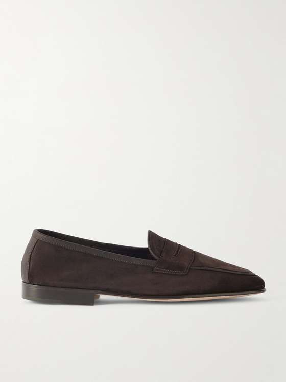 Edwardgreen Polperro Leather-Trimmed Suede Penny Loafers
