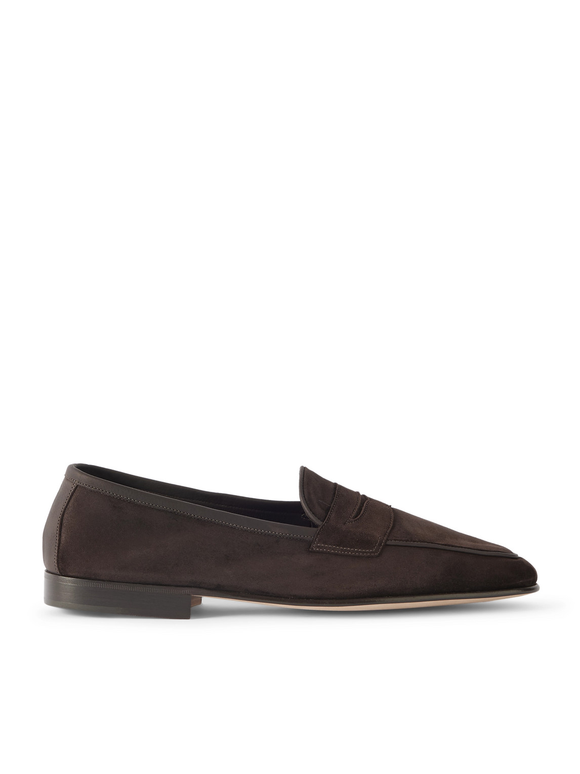 Edward Green Polperro Leather-trimmed Suede Penny Loafers