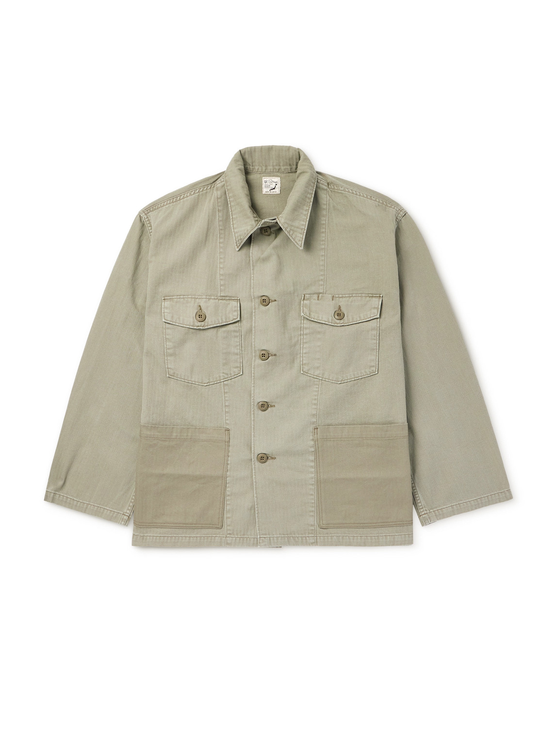 Orslow Herringbone Cotton-canvas Shirt Jacket In Green