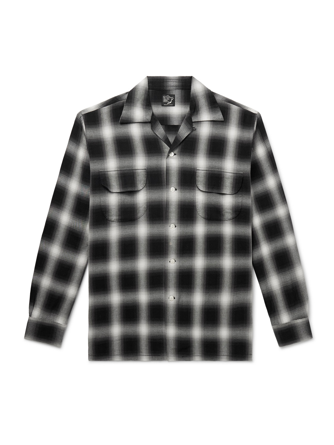Orslow Convertible-collar Checked Cotton-blend Flannel Shirt In Black