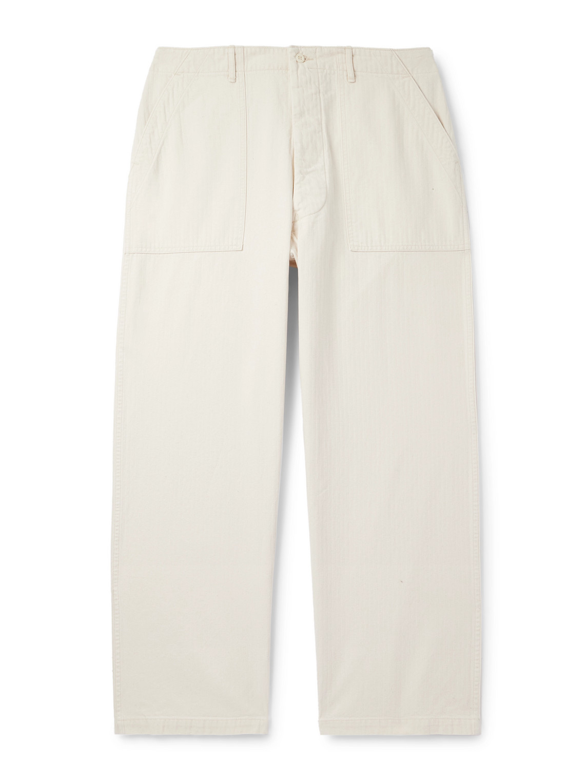 Orslow Straight-leg Herringbone Cotton Trousers In Neutrals