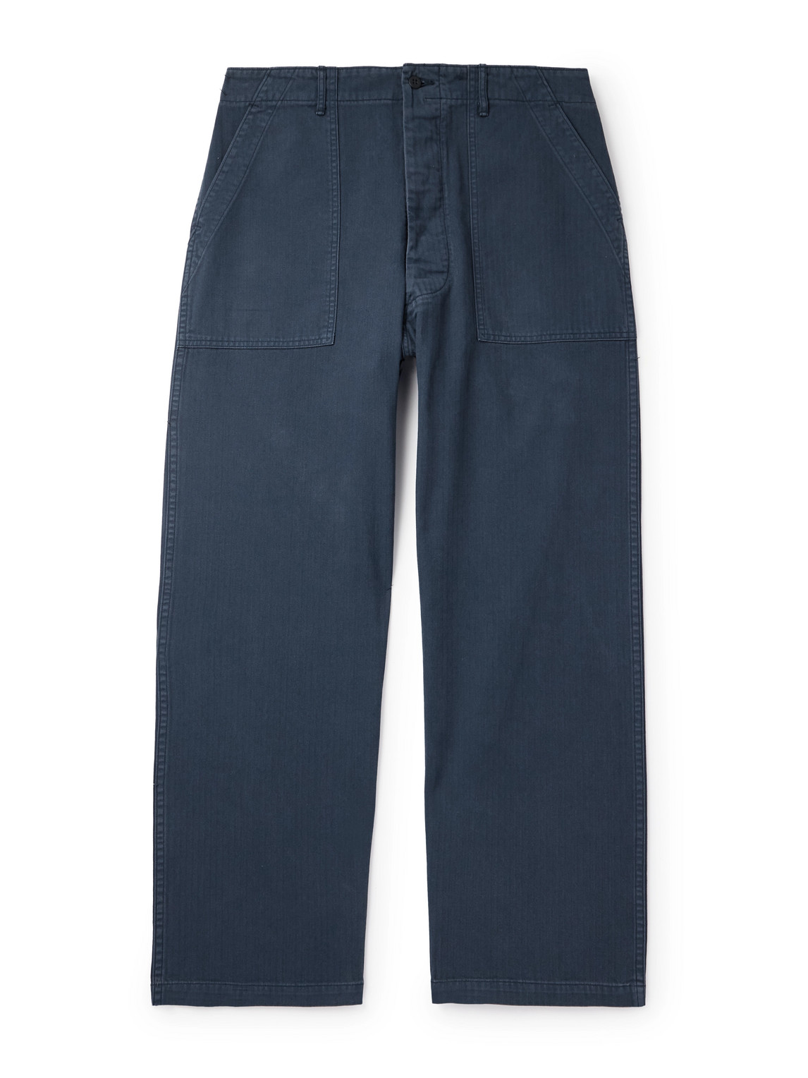 Orslow Straight-leg Herringbone Cotton Trousers In Blue