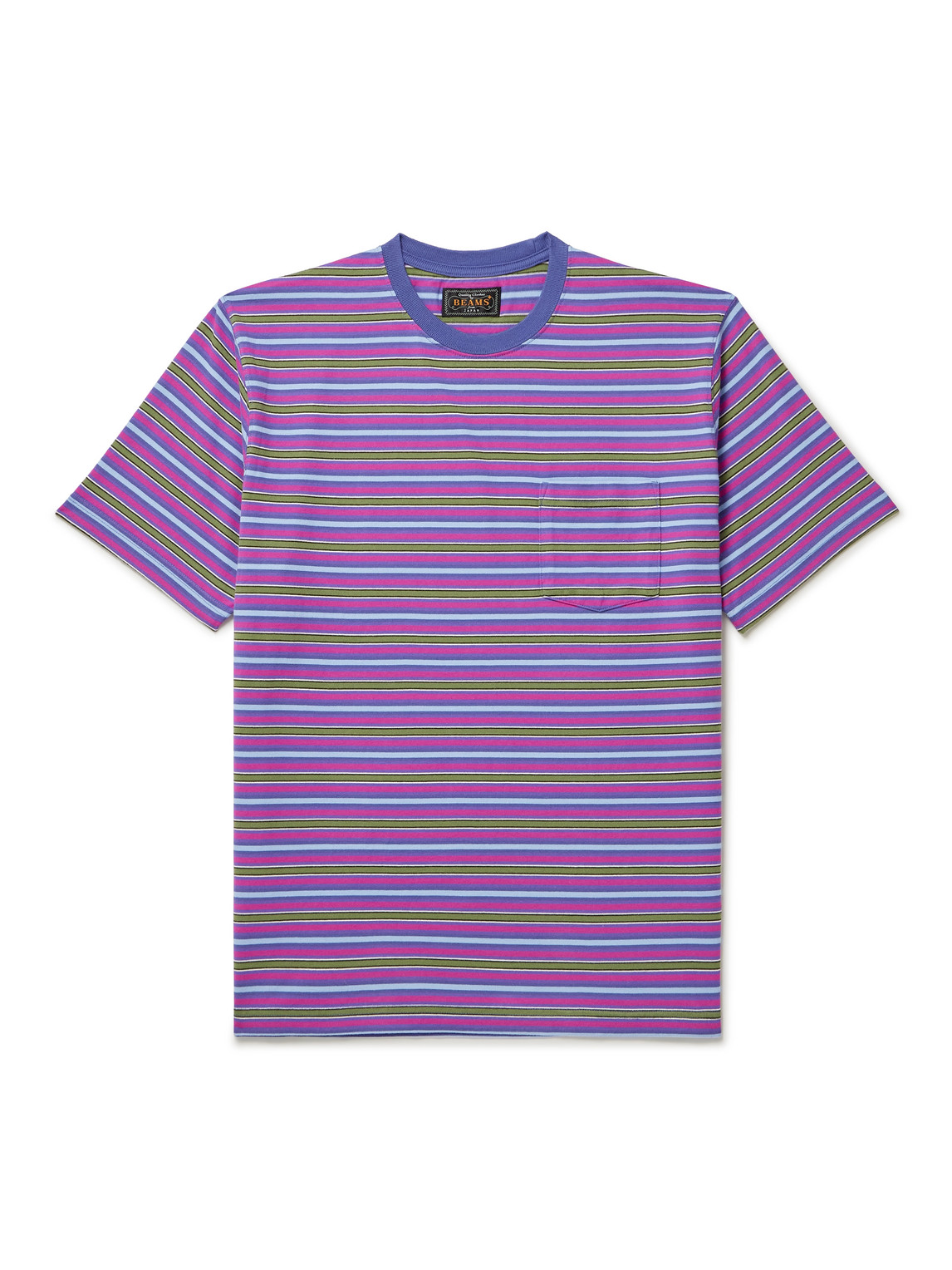 Beams Striped Cotton-jersey T-shirt In Purple