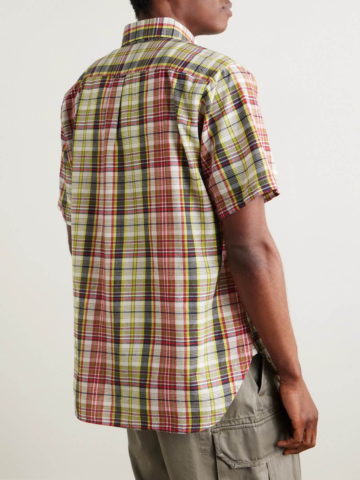 Beams Button-down Collar Checked Cotton-madras Shirt In Green