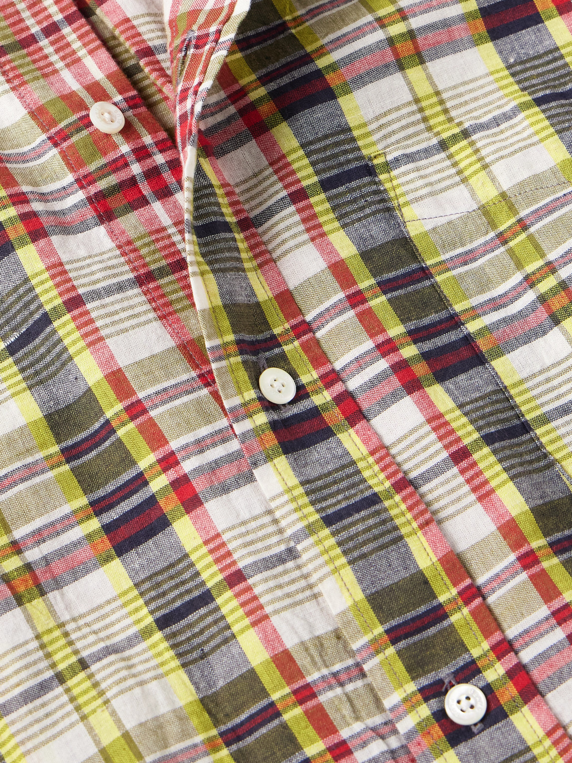 Beams Button-down Collar Checked Cotton-madras Shirt In Green