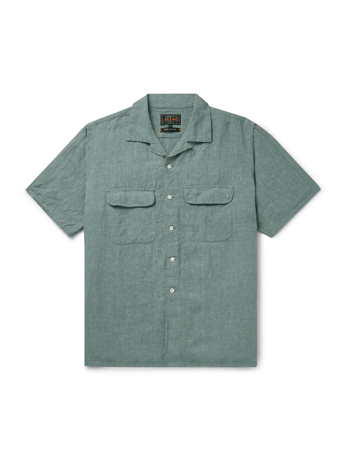 Beams Convertible-collar Linen Shirt In Green