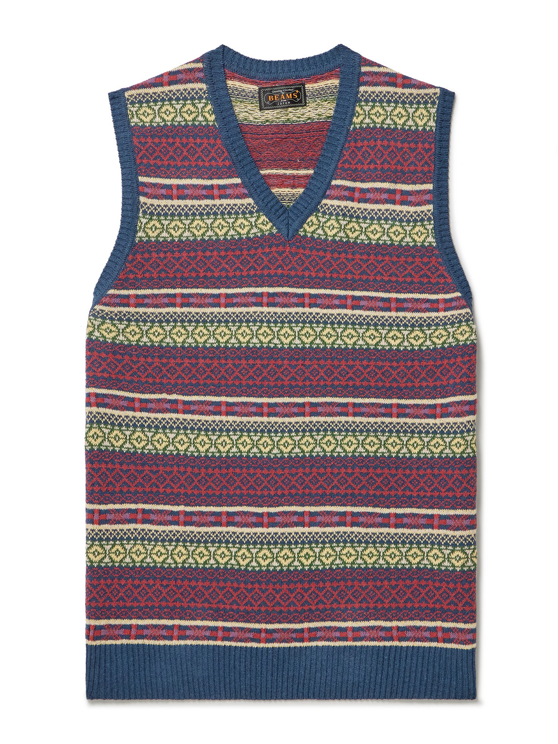 Beams Fair Isle Linen And Cotton-blend Sweater Vest In Blue