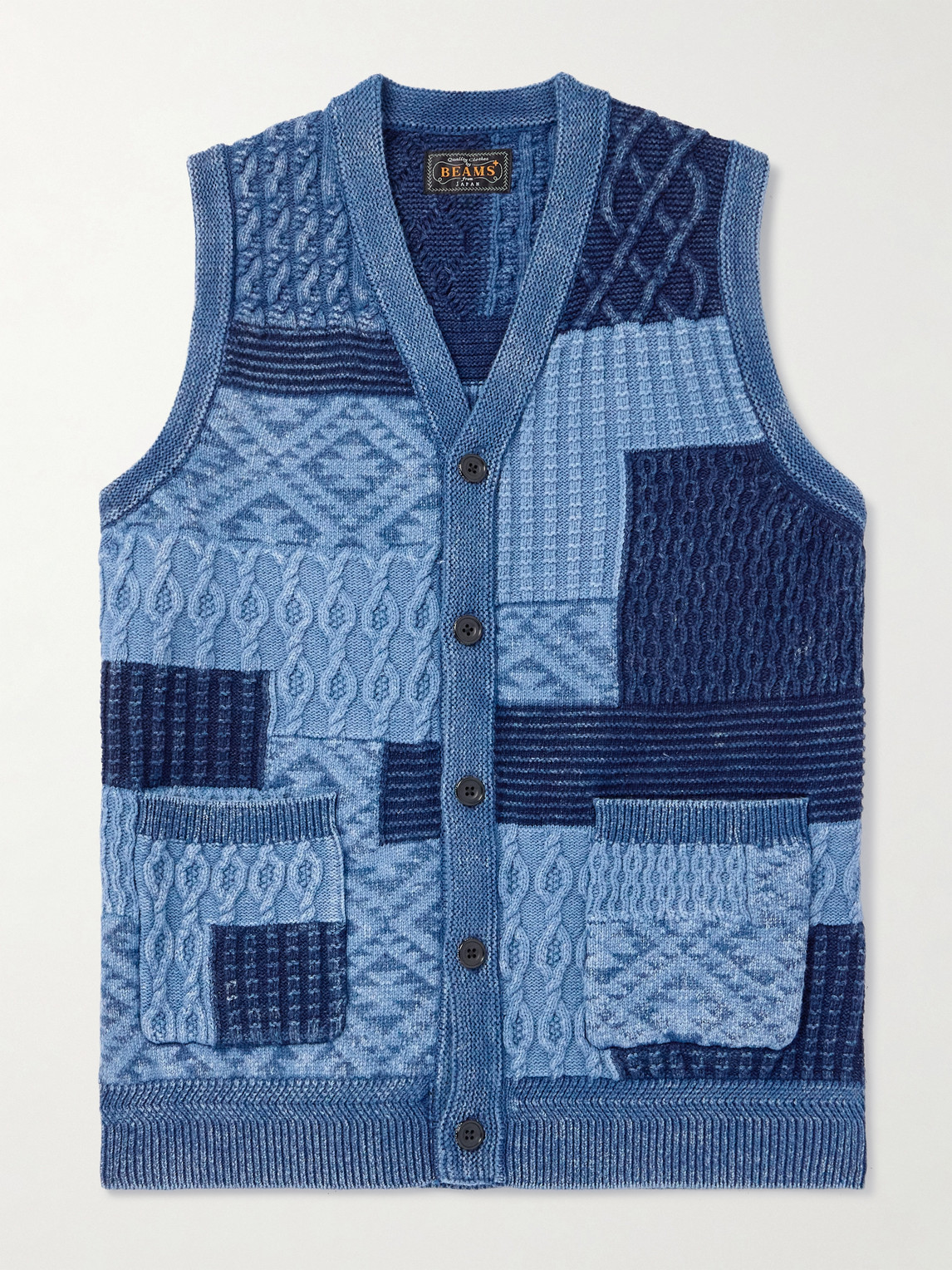Beams Plus Patchwork Indigo-Dyed Cotton Sweater Vesten