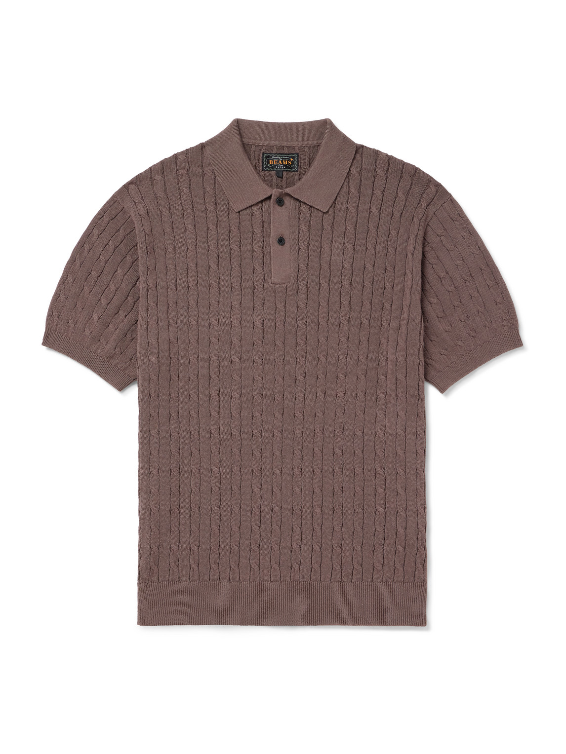 Beams Cable-knit Linen And Cotton-blend Polo Shirt In Brown