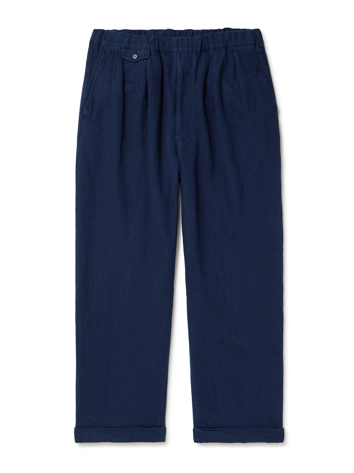 Beams Straight-leg Pleated Linen And Cotton-blend Trousers In Blue
