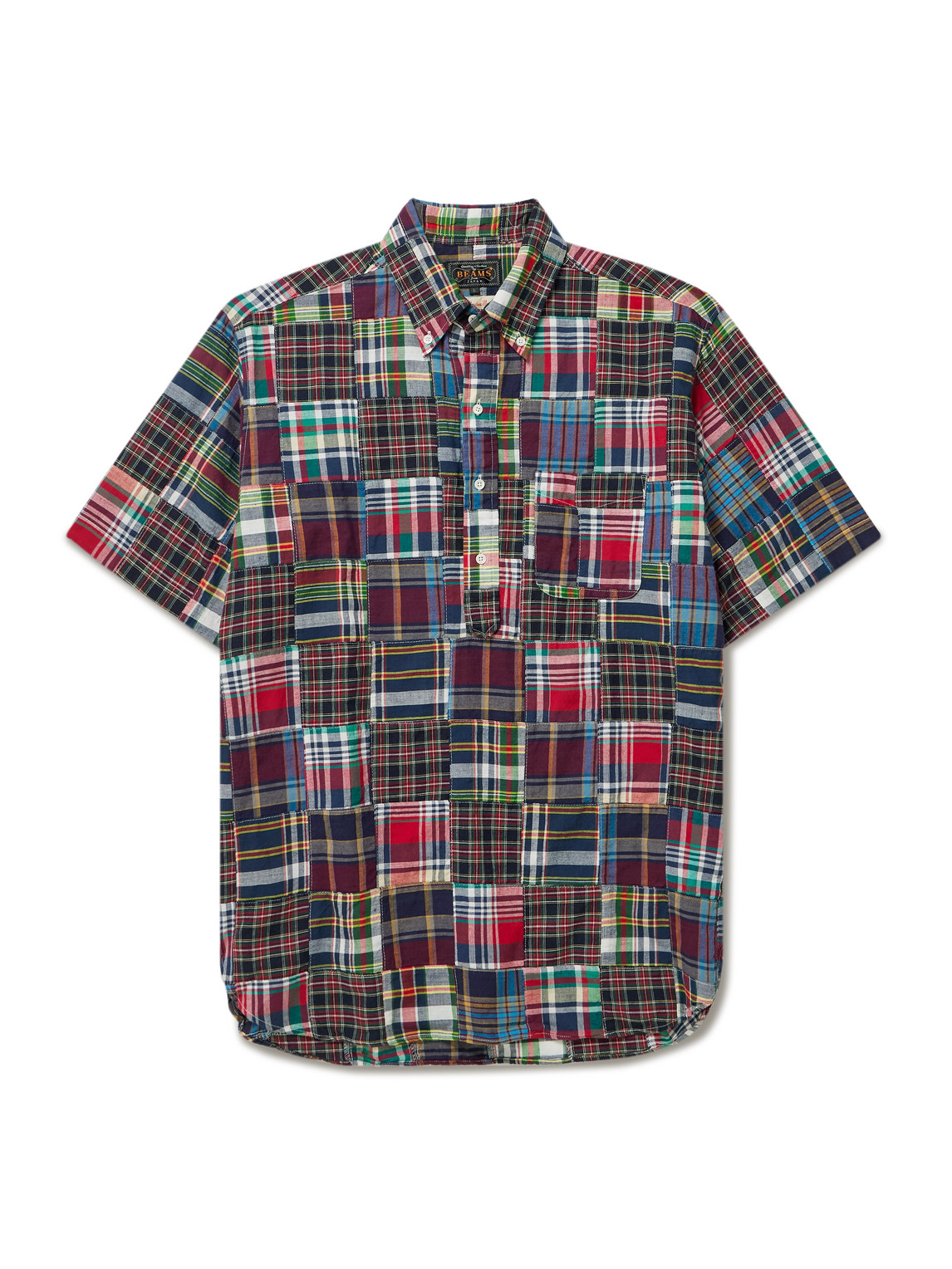 Beams Button-down Collar Patchwork Checked Cotton-madras Shirt In Black