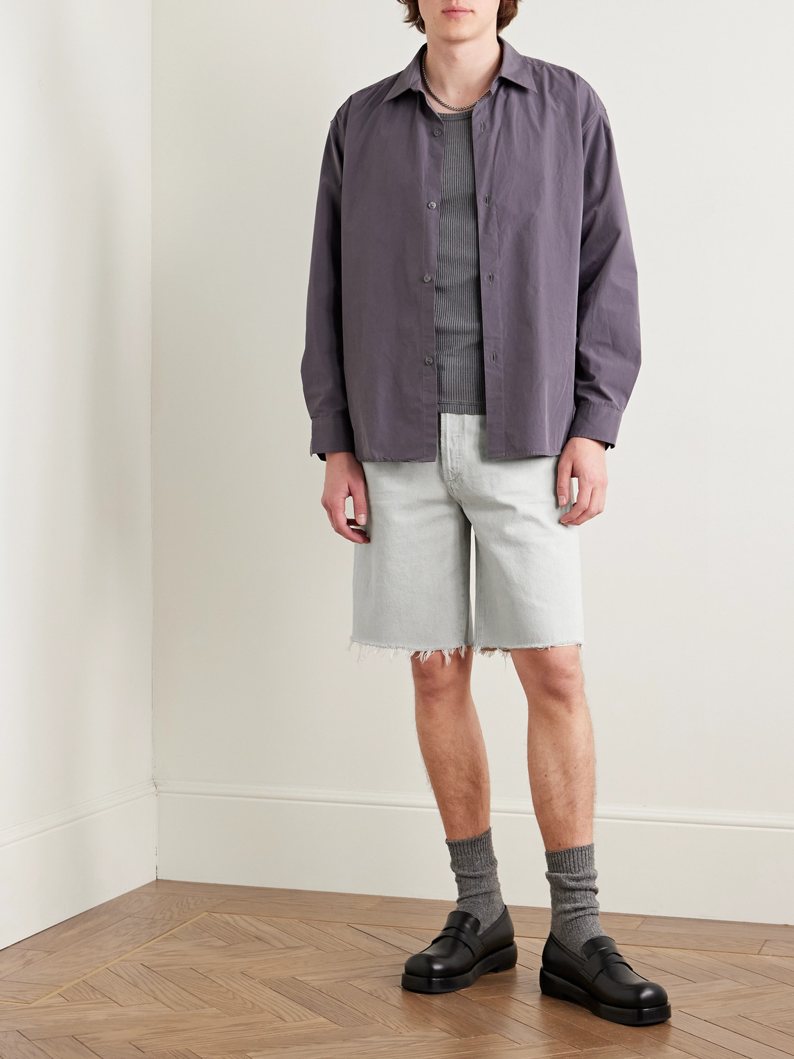 Agolde Anson Straight-leg Frayed Organic Denim Shorts In White