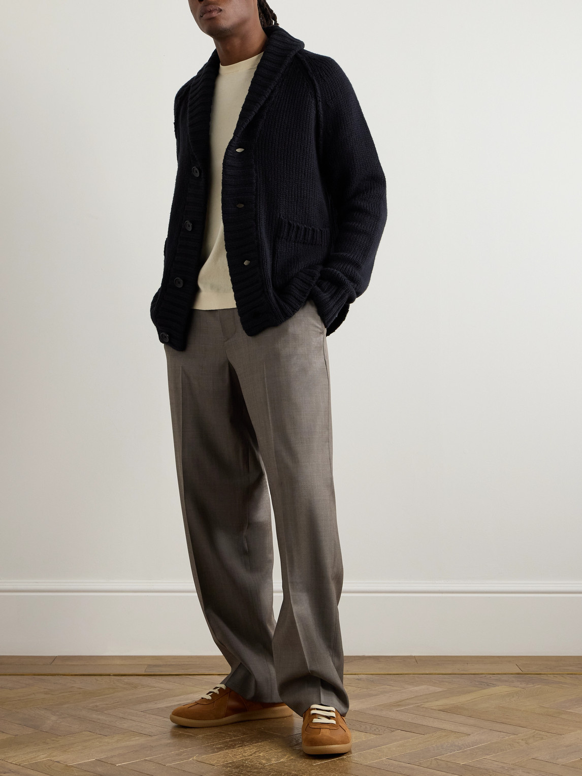 Shop James Perse Shawl-collar Cotton-blend Cardigan In Black