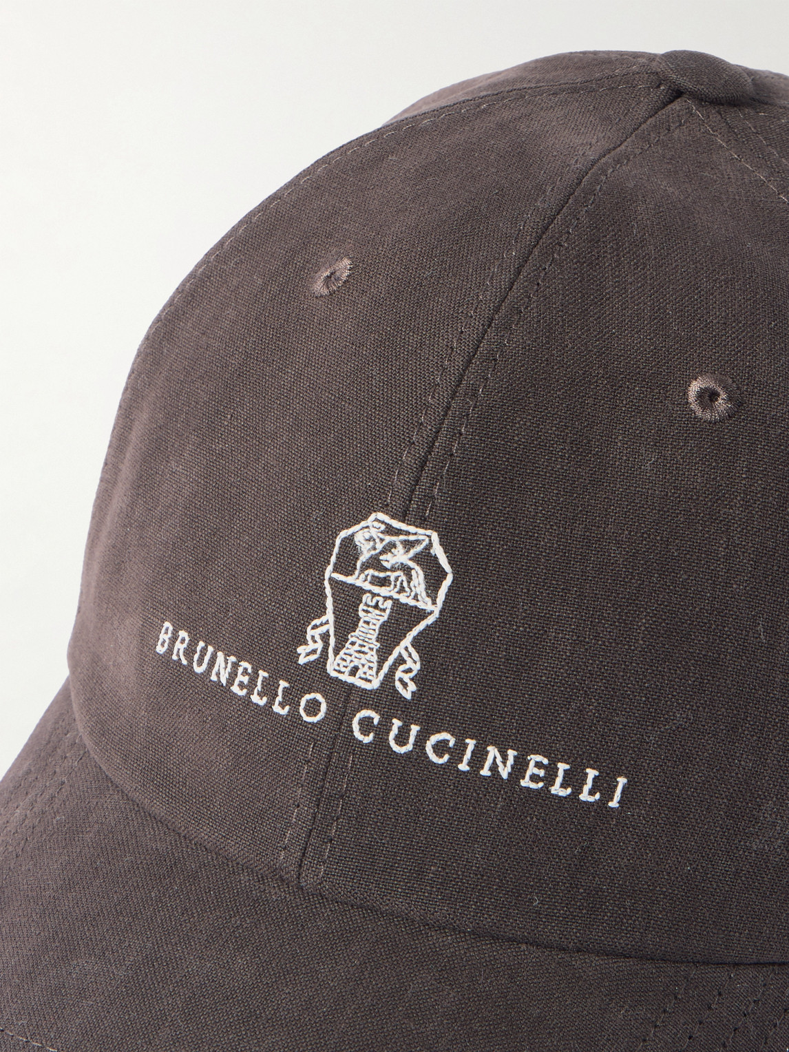 Brunello Cucinelli Men Linen Baseball Hat With Frontal Logo In Brown