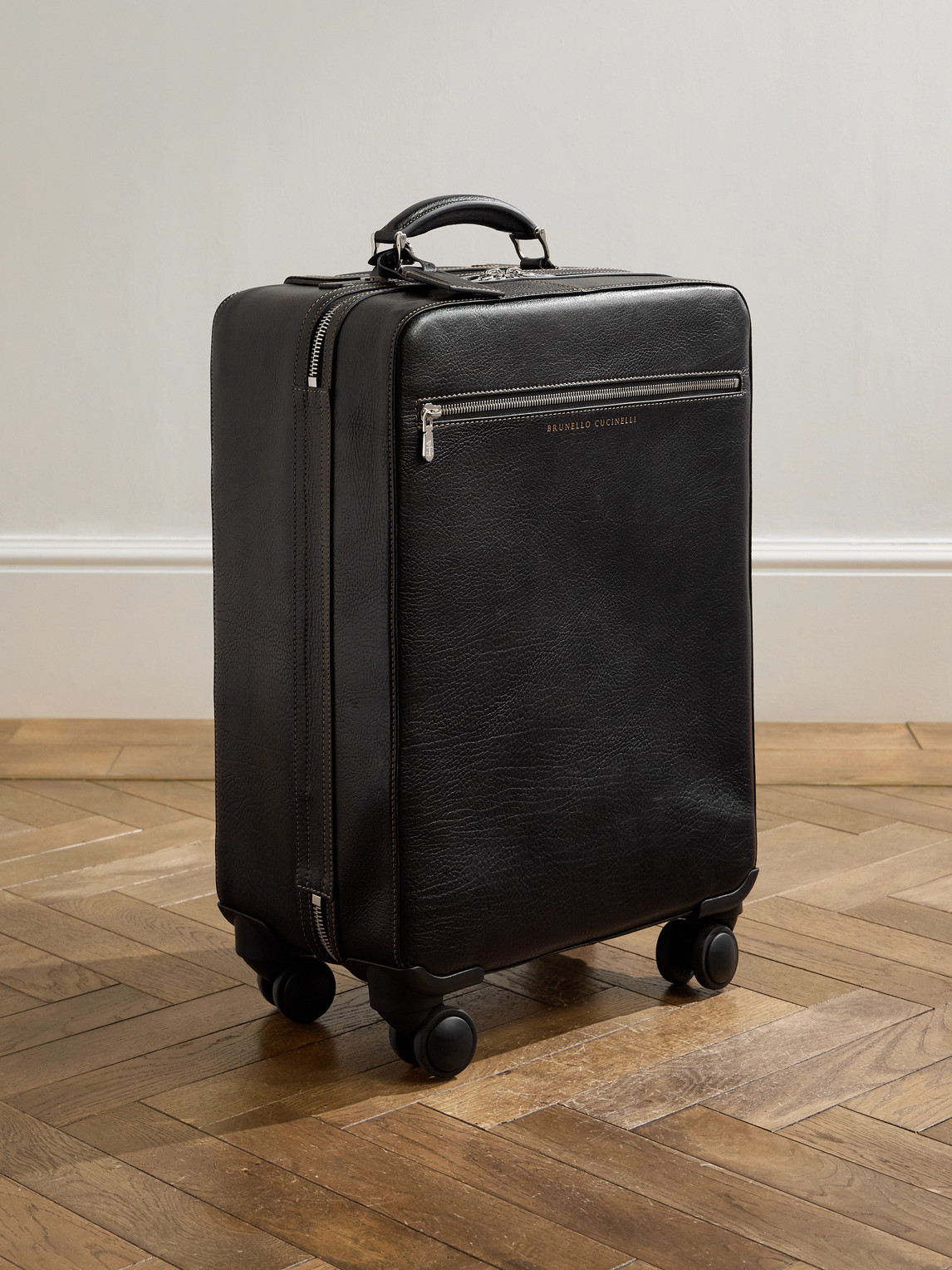 Brunello Cucinelli Full-grain Leather Suitcase In Black