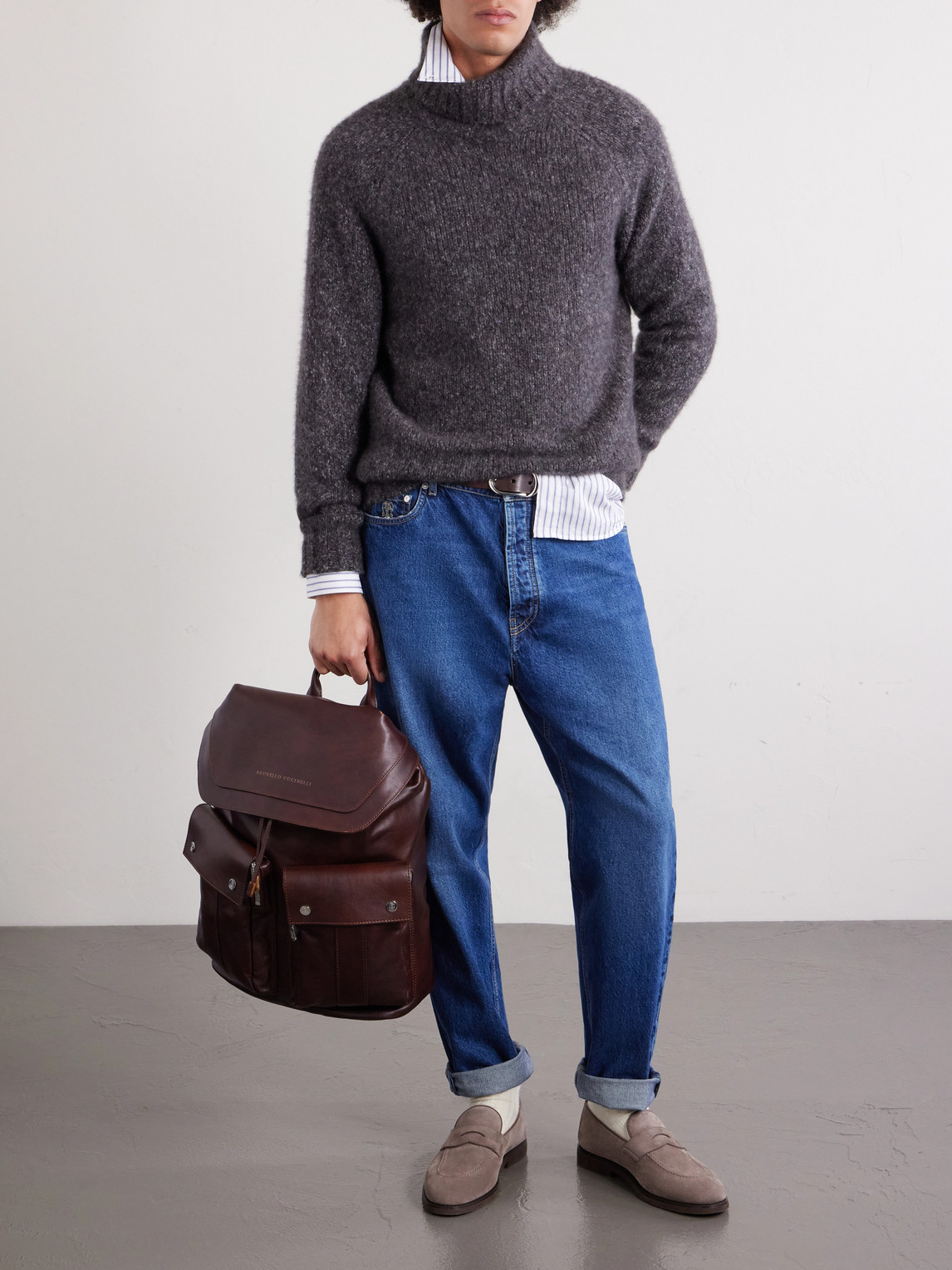  Brunello Cucinelli - Leather Backpack - Men - Burgundy 