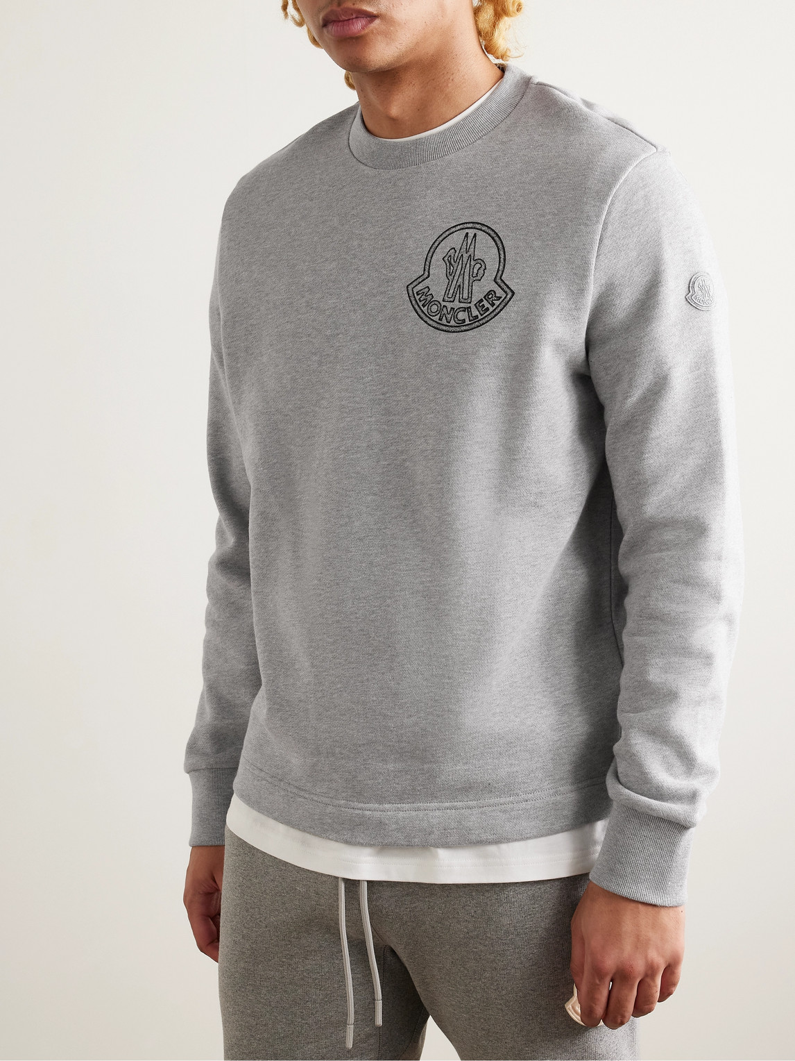 Moncler Logo-print Appliquéd Cotton-jersey Sweatshirt In Gray