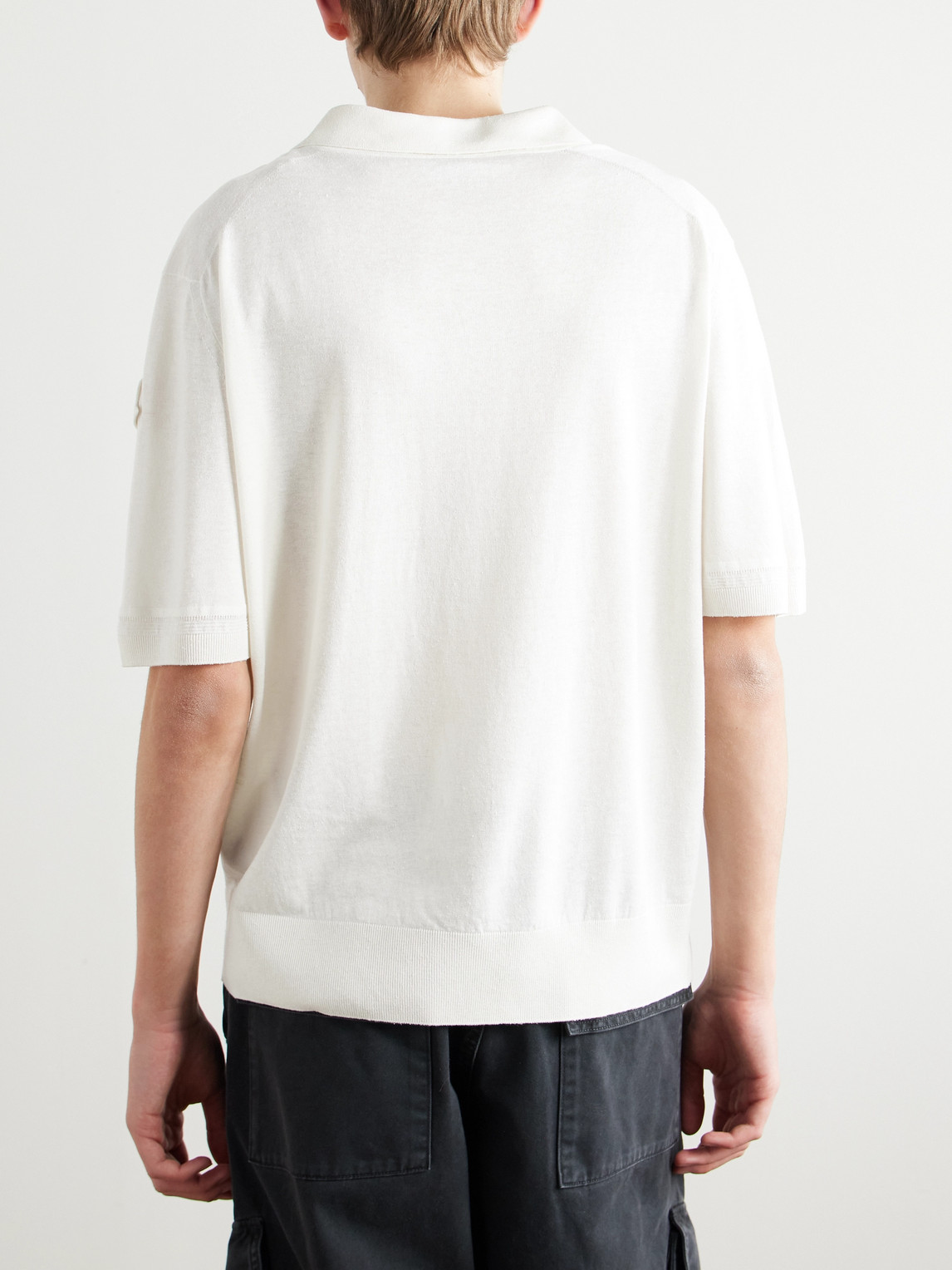 Moncler Logo-appliquéd Silk And Linen-blend Polo Shirt In White