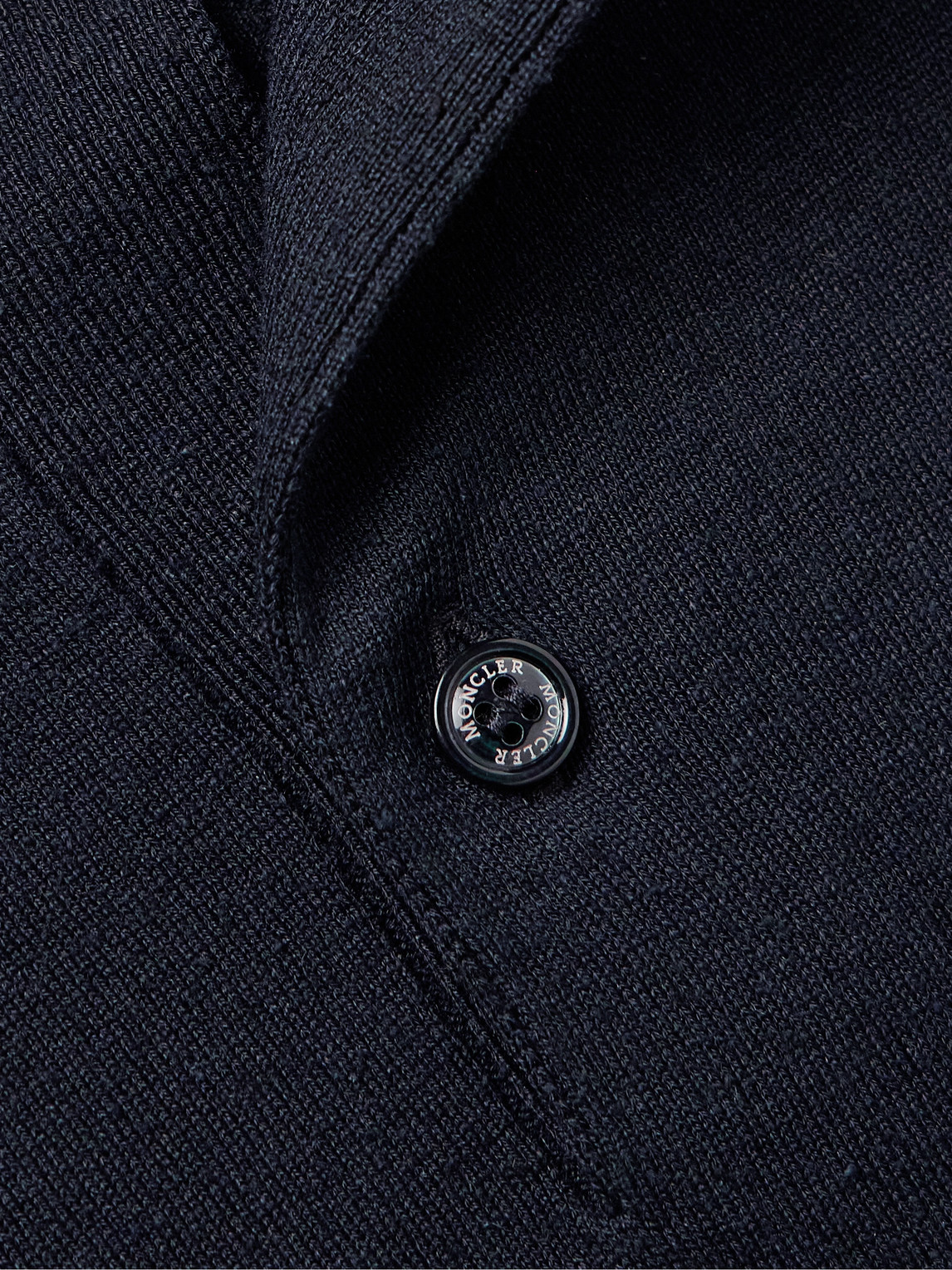 Moncler Logo-appliquéd Silk And Linen-blend Polo Shirt In Blue