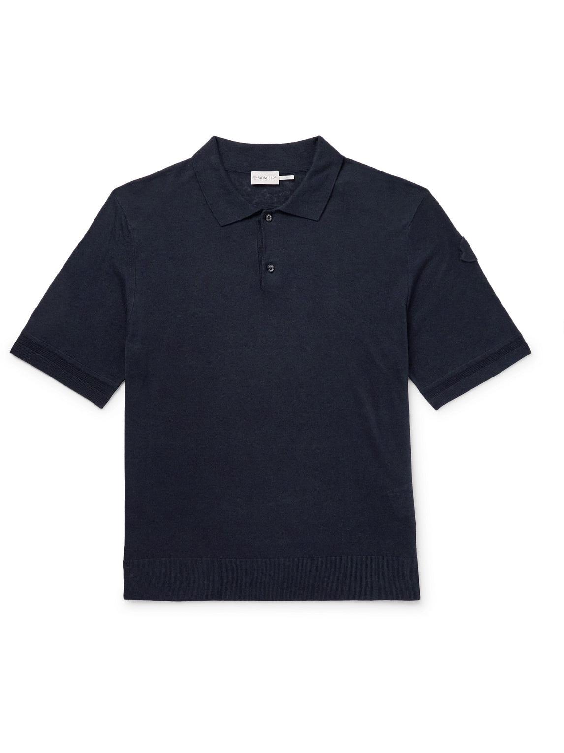 Moncler Logo-appliquéd Silk And Linen-blend Polo Shirt In Blue