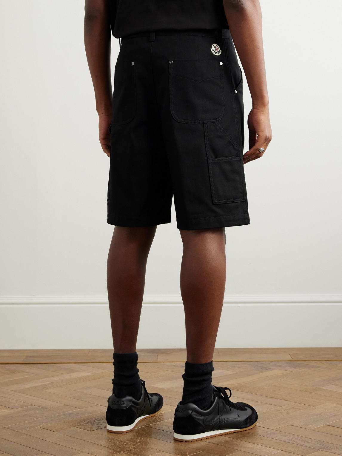 Moncler Wide-leg Logo-appliquéd Cotton-twill Shorts In Black