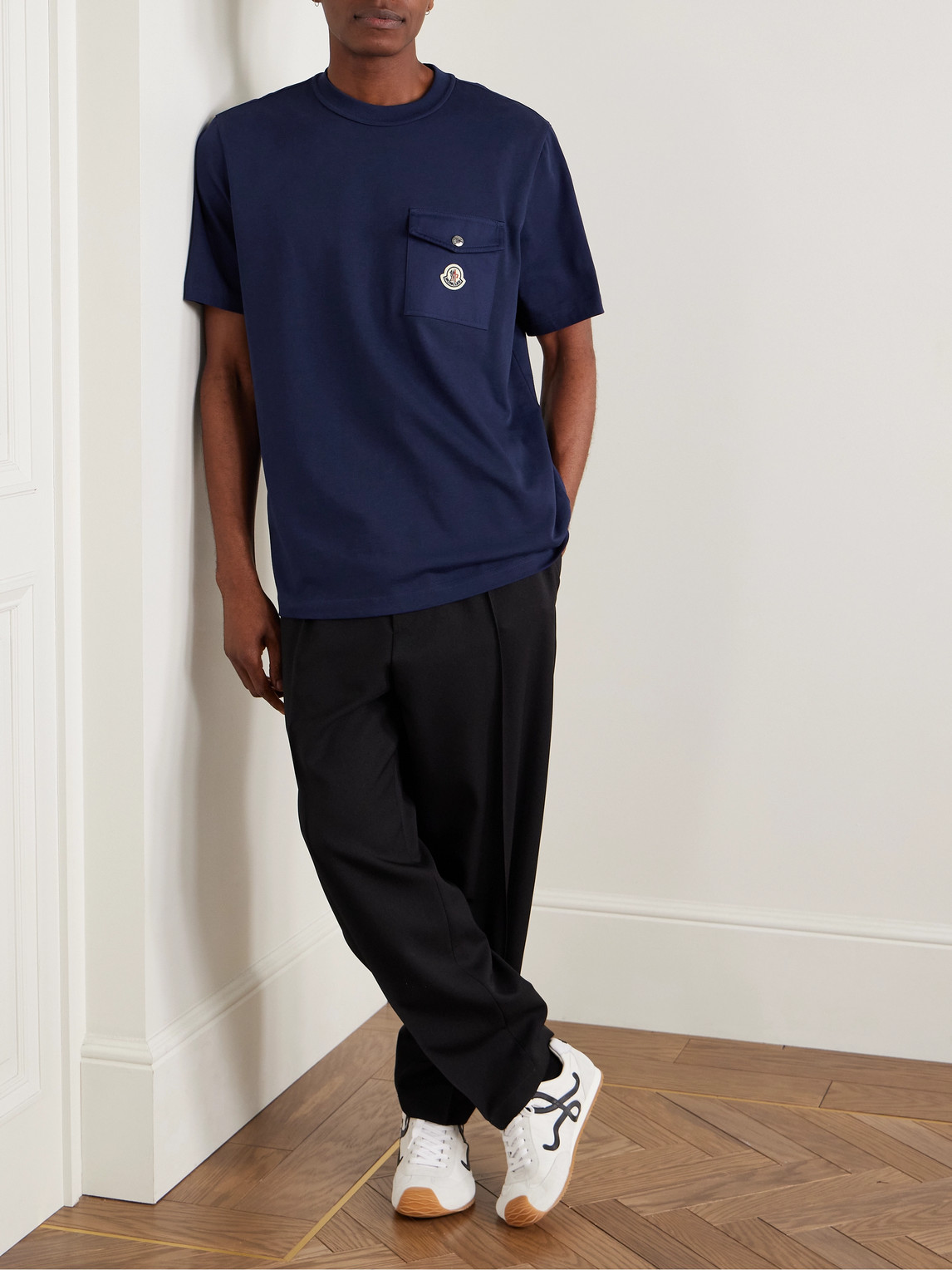 Moncler Blue Cotton T-shirt Men In Blue