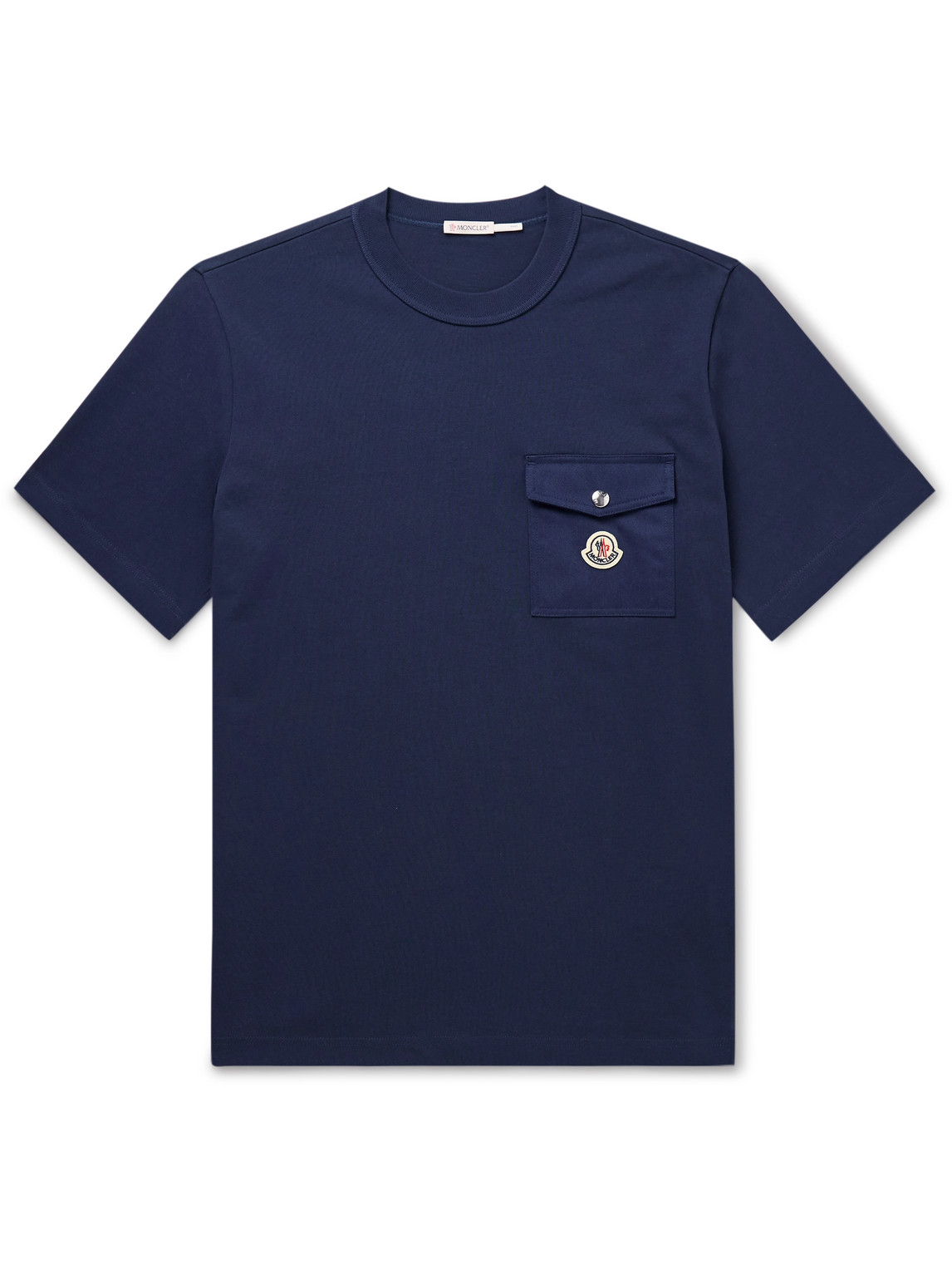 Moncler Logo-appliquéd Twill-trimmed Cotton-jersey T-shirt In Blue