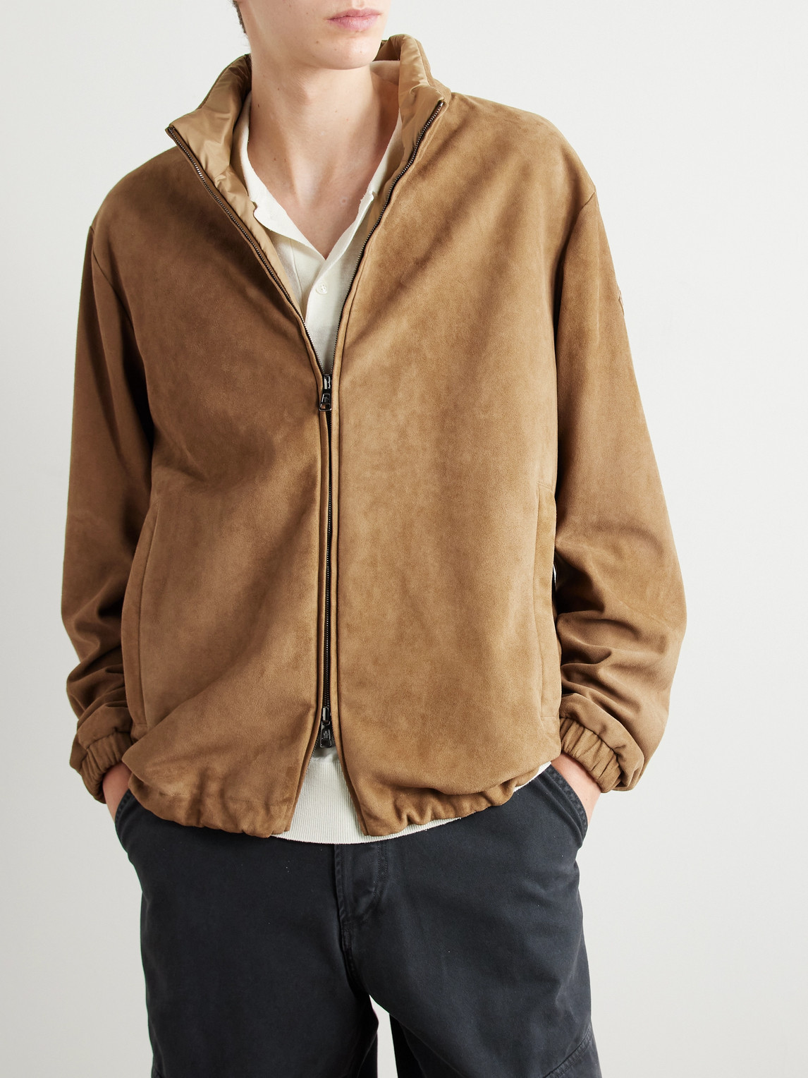 Moncler Turbat Logo-appliquéd Reversible Suede And Airsoft Shell Jacket In Brown